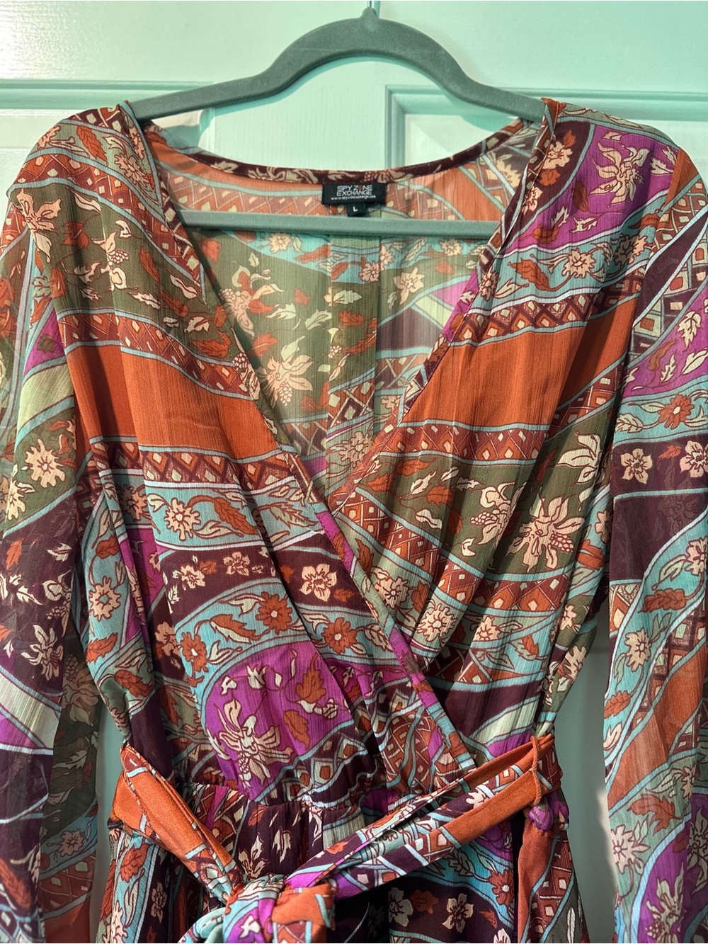 70s Vibe Boho Floral Wrap Maxi Dress